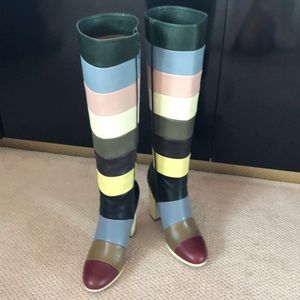 Valentino Multicolored Striped Leather Knee Boots.